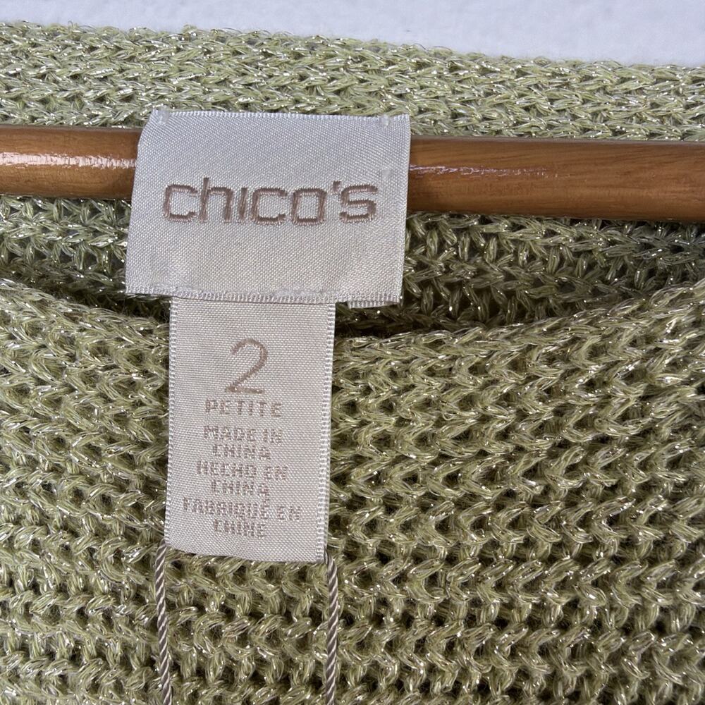Chico's 2 Large shannon shine Metallic party Sweater Pullover Green festival NWT - Picture 6 of 14